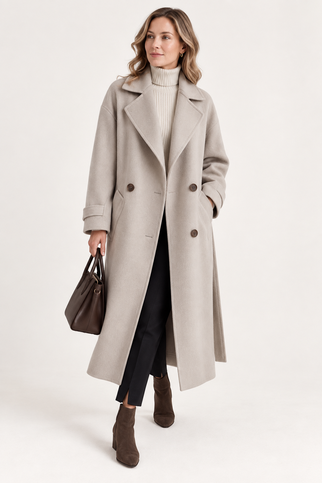 Ella Coat with Lapel Collar and Button Front