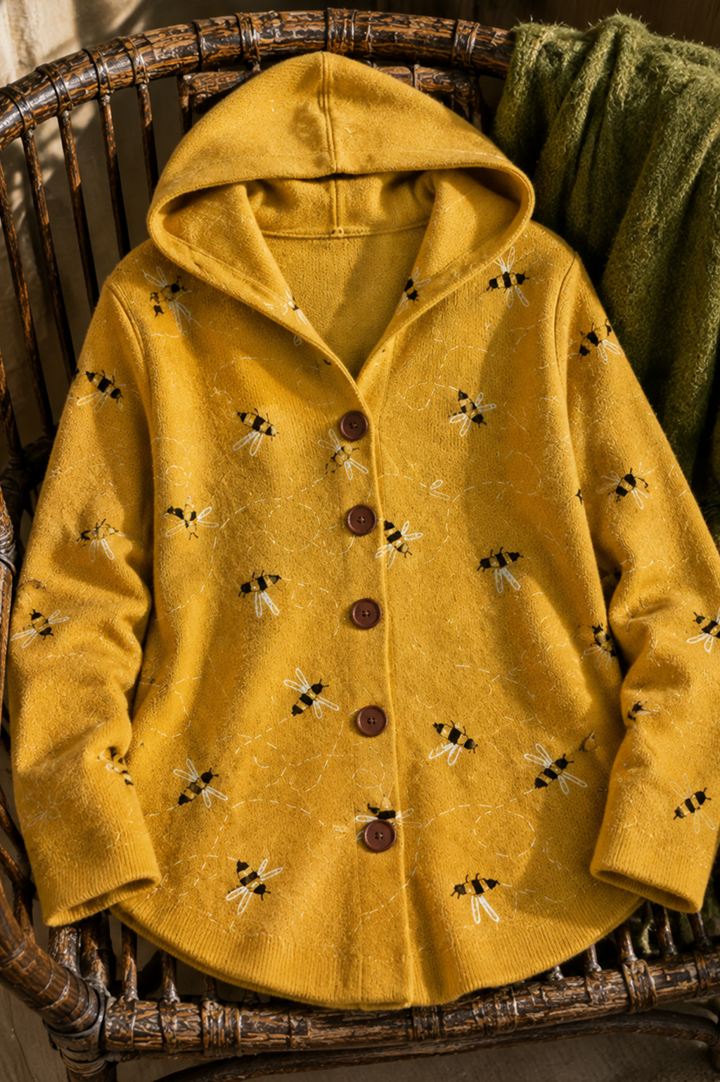 Honeybee Print Hooded Knit Cardigan