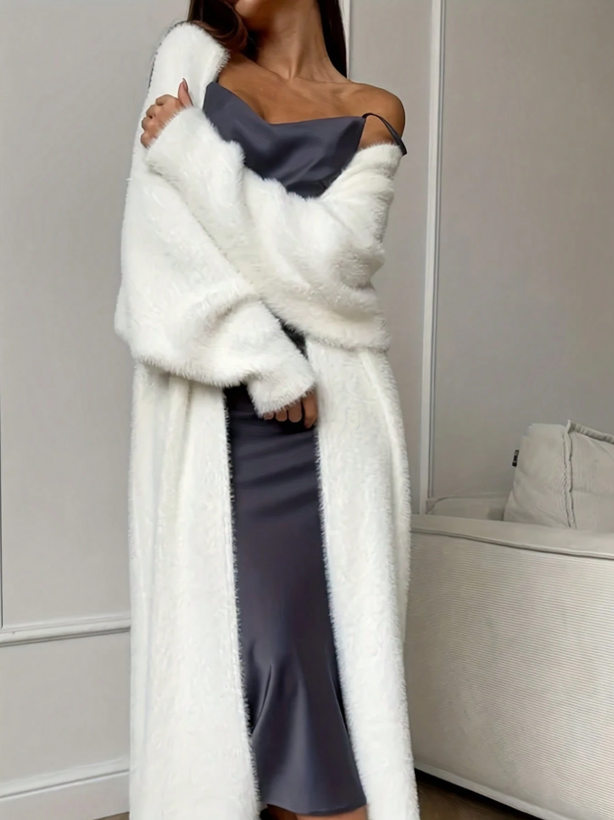 Cozy Plush Fluffy Longline Open-Front Cardigan
