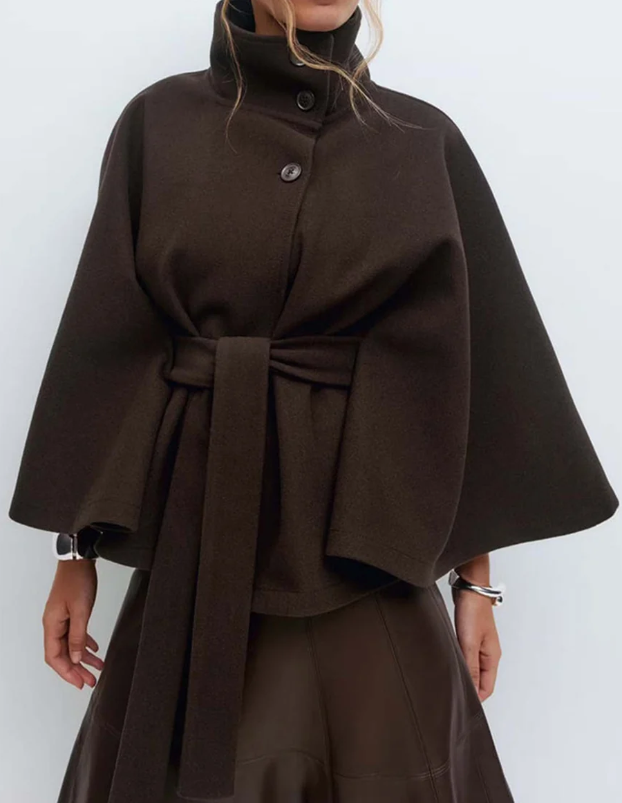 Elise High-Neck Cape Coat