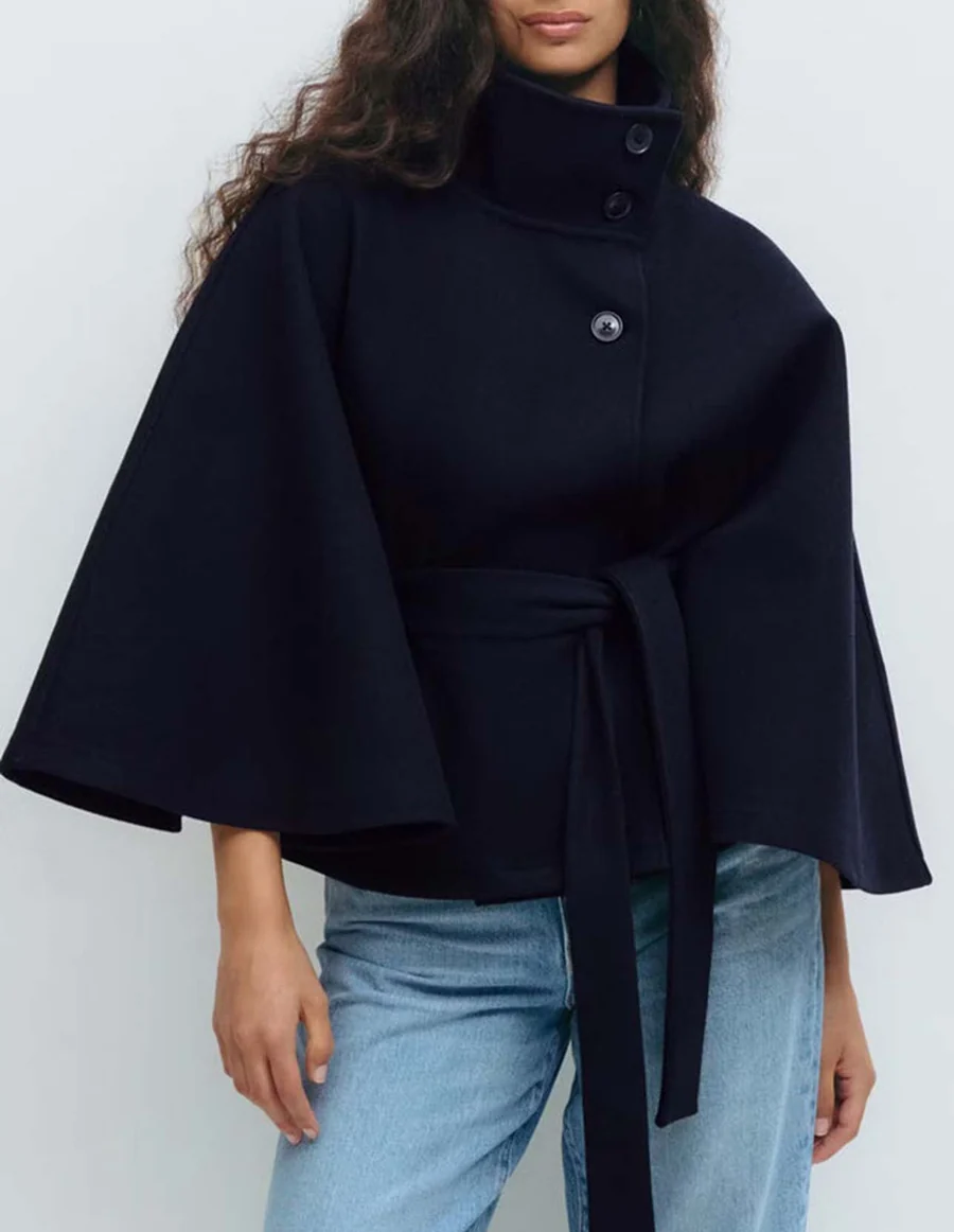 Elise High-Neck Cape Coat