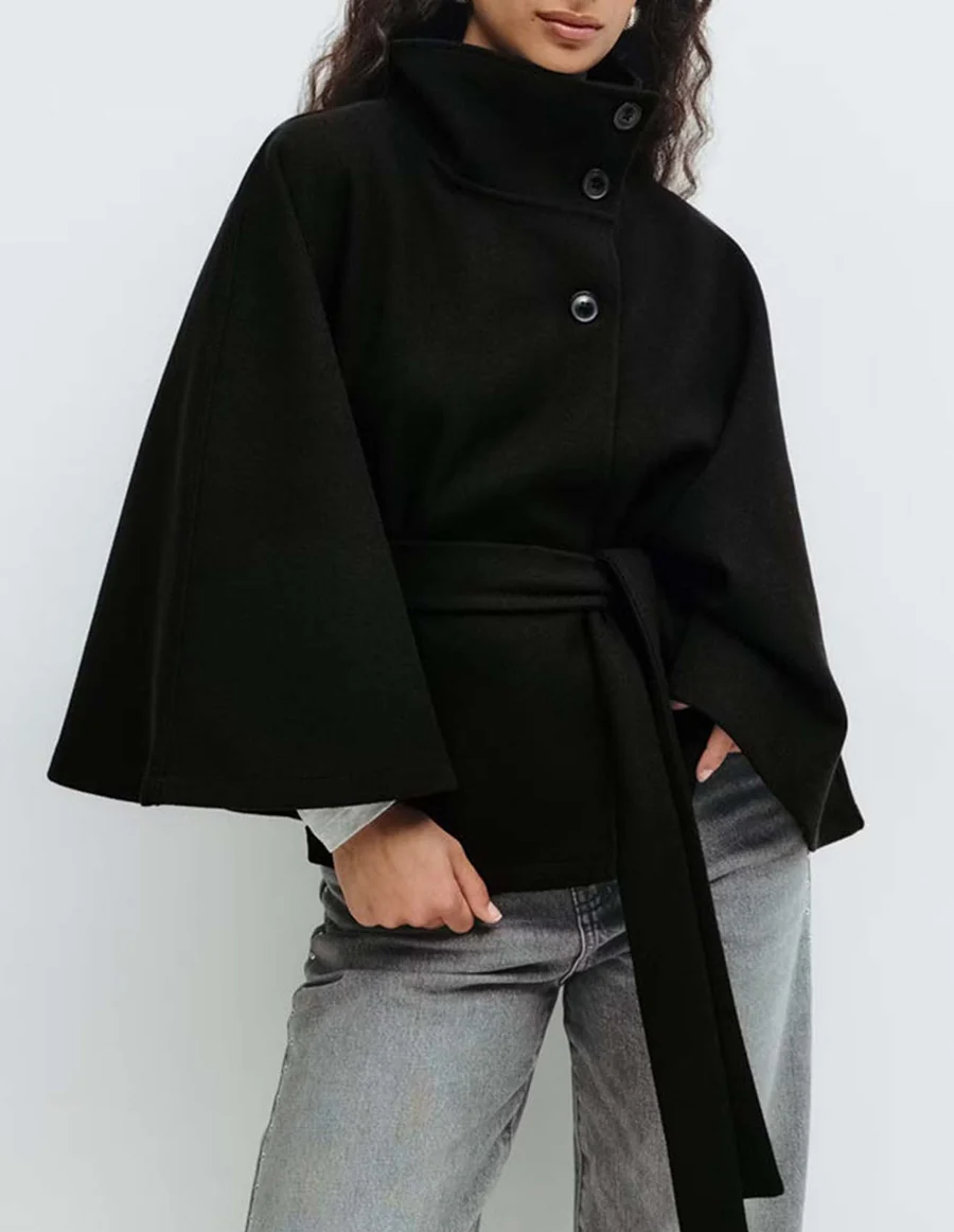 Elise High-Neck Cape Coat