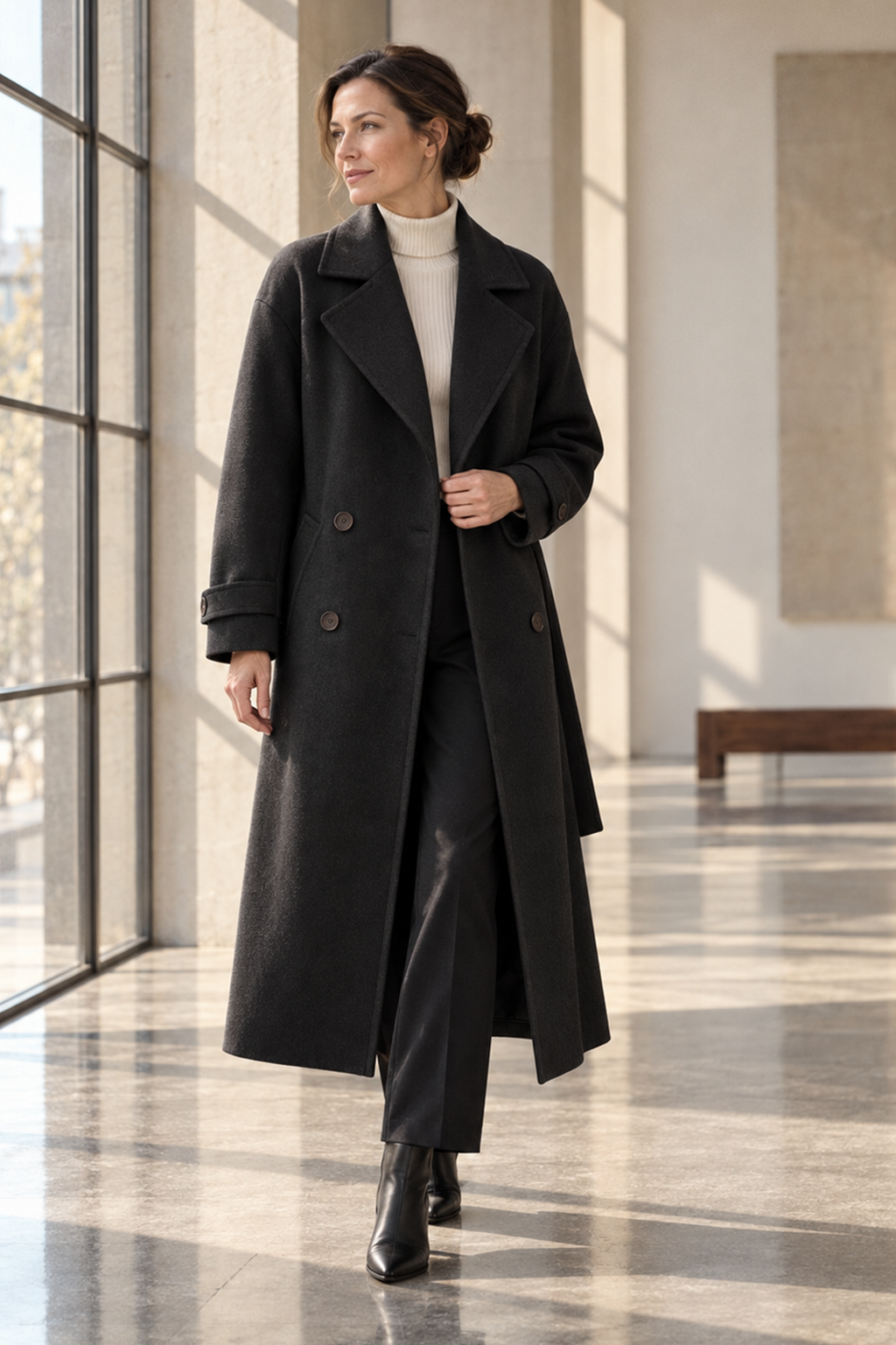 Ella Coat with Lapel Collar and Button Front