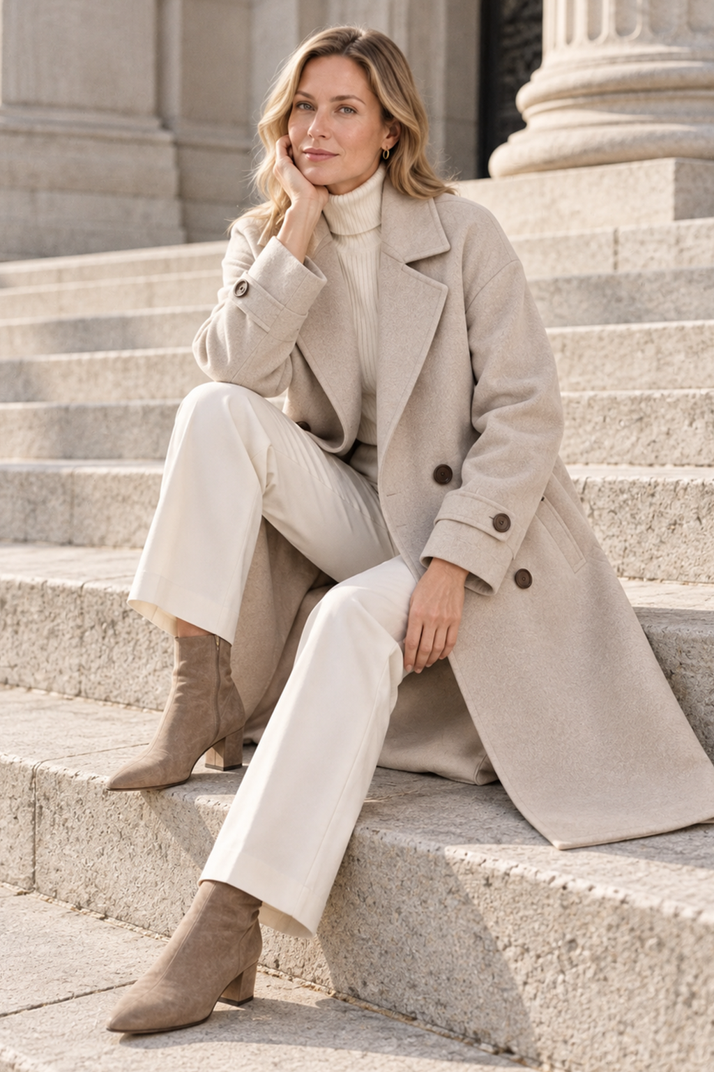 Ella Coat with Lapel Collar and Button Front