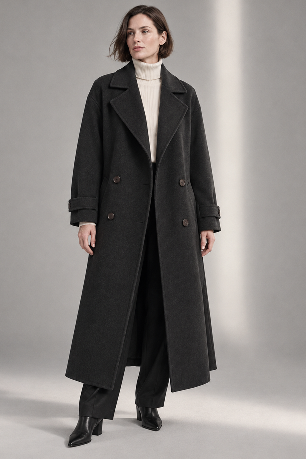 Ella Coat with Lapel Collar and Button Front