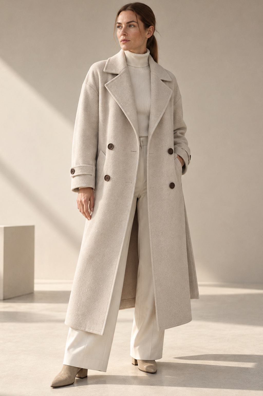 Ella Coat with Lapel Collar and Button Front