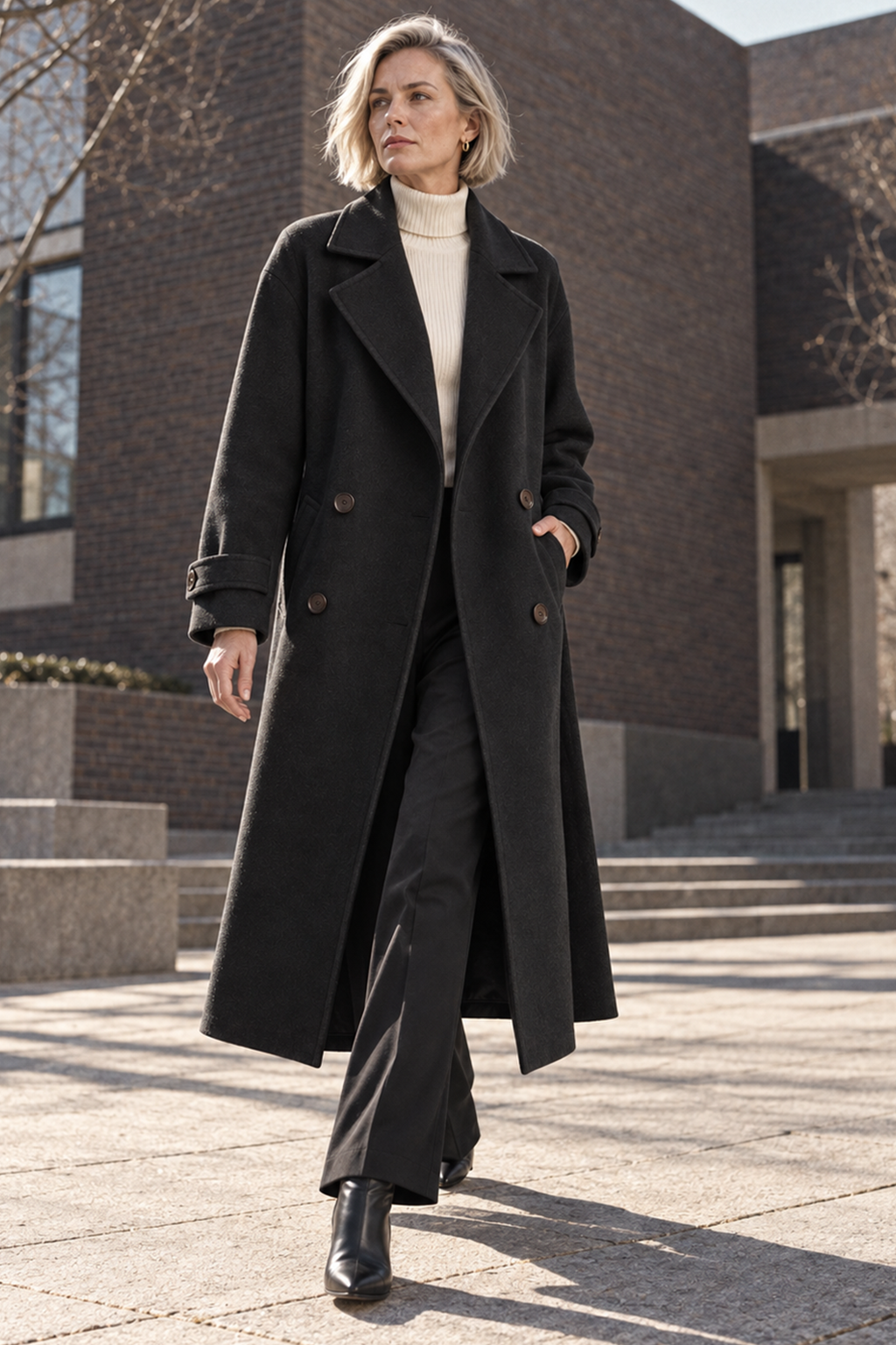 Ella Coat with Lapel Collar and Button Front