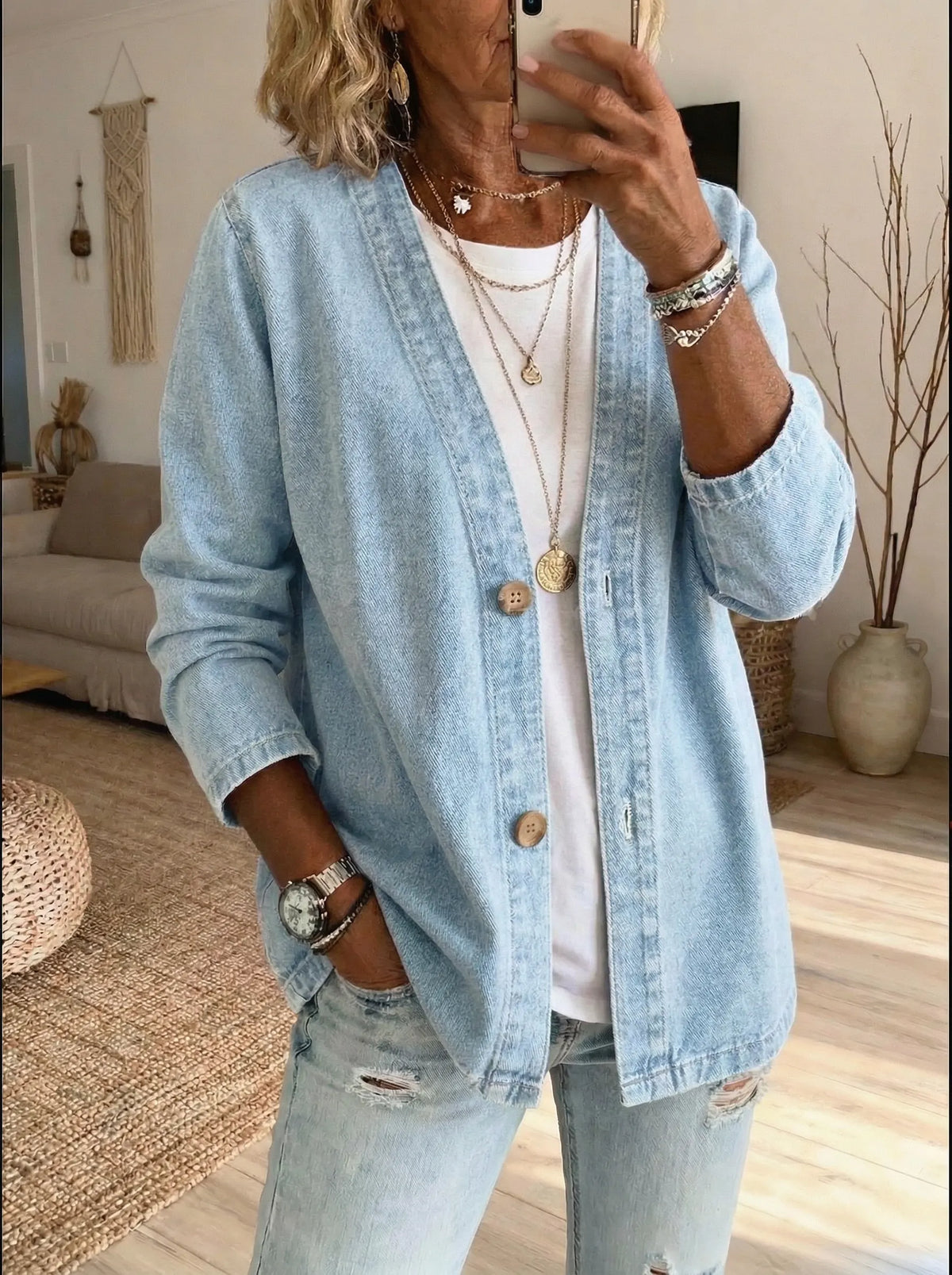 Denim Classic Button Cardigan