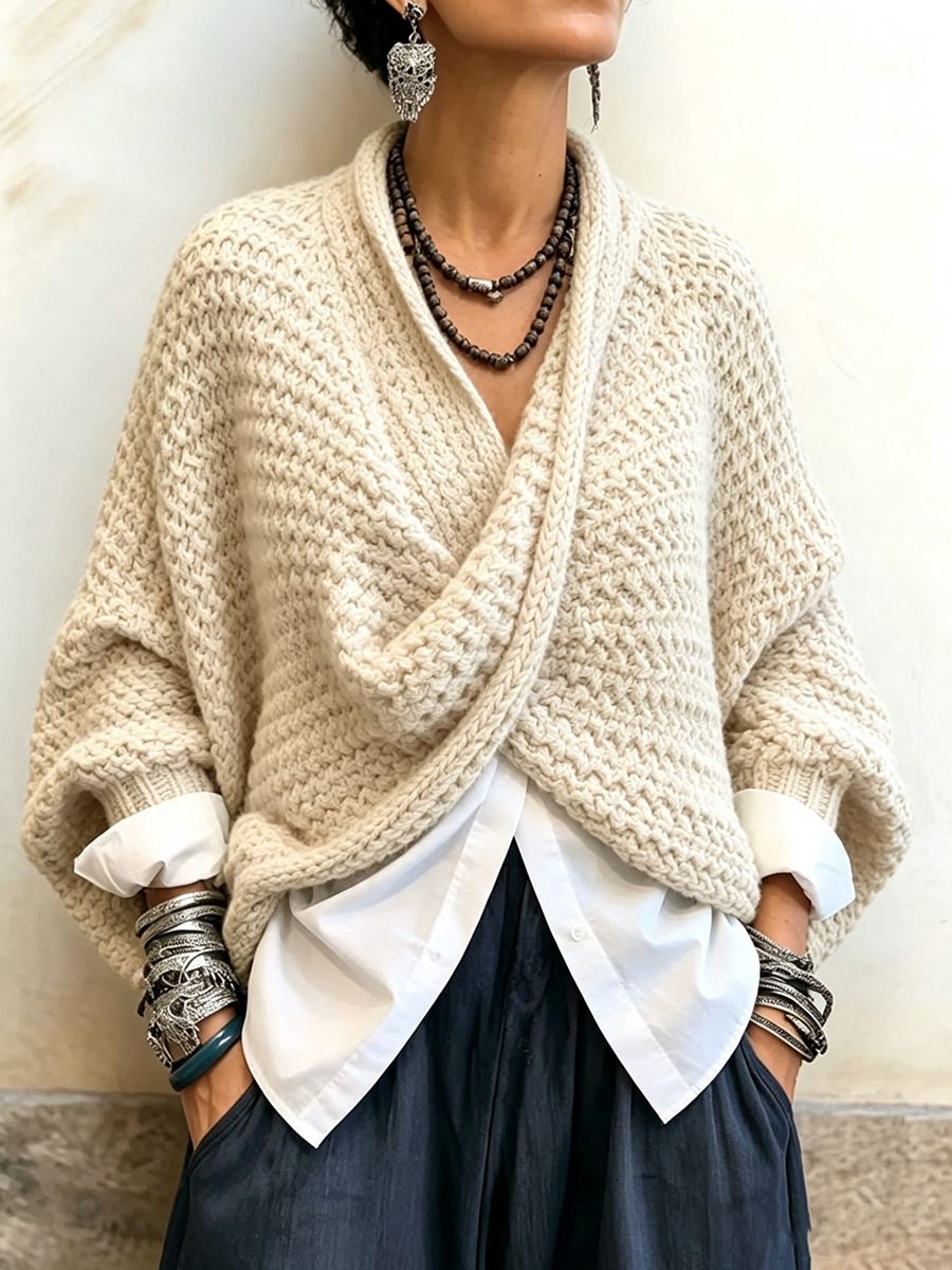 Relaxed Crossover Knit Jumper