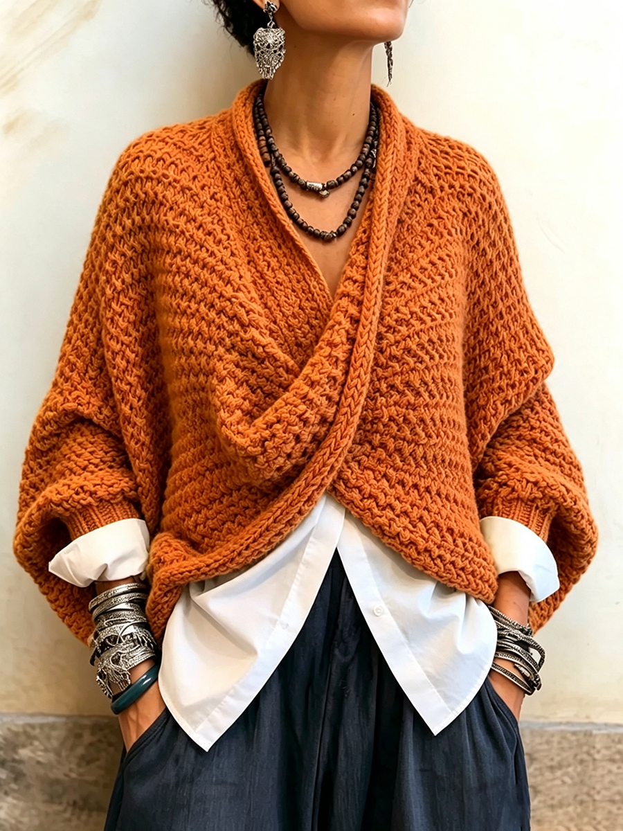 Relaxed Crossover Knit Jumper