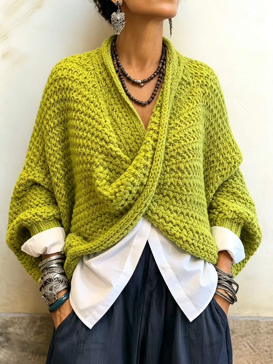 Relaxed Crossover Knit Jumper