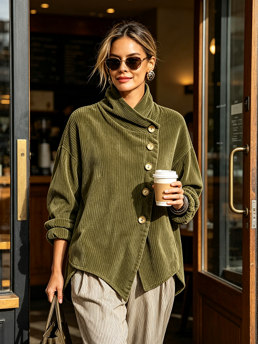 Chic High-Neck Corduroy Top